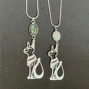 Moonstone bastet necklace, labradorite Egyptian bast necklace, silver bast